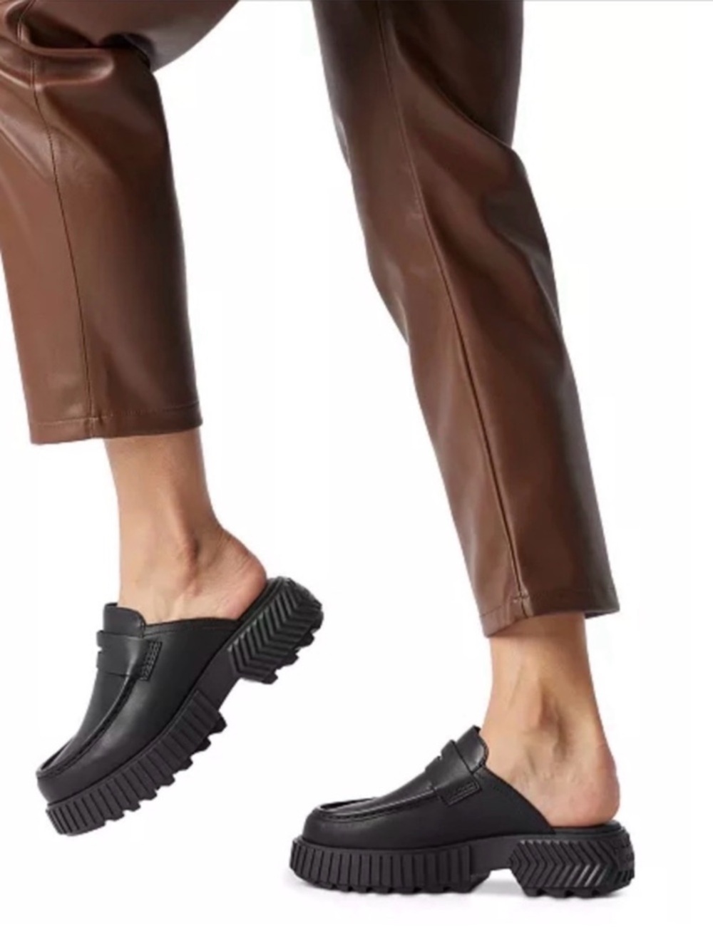 Sorel Ona Ave Penny Loafer Mule Black Chunky Platform Slip-On Shoes